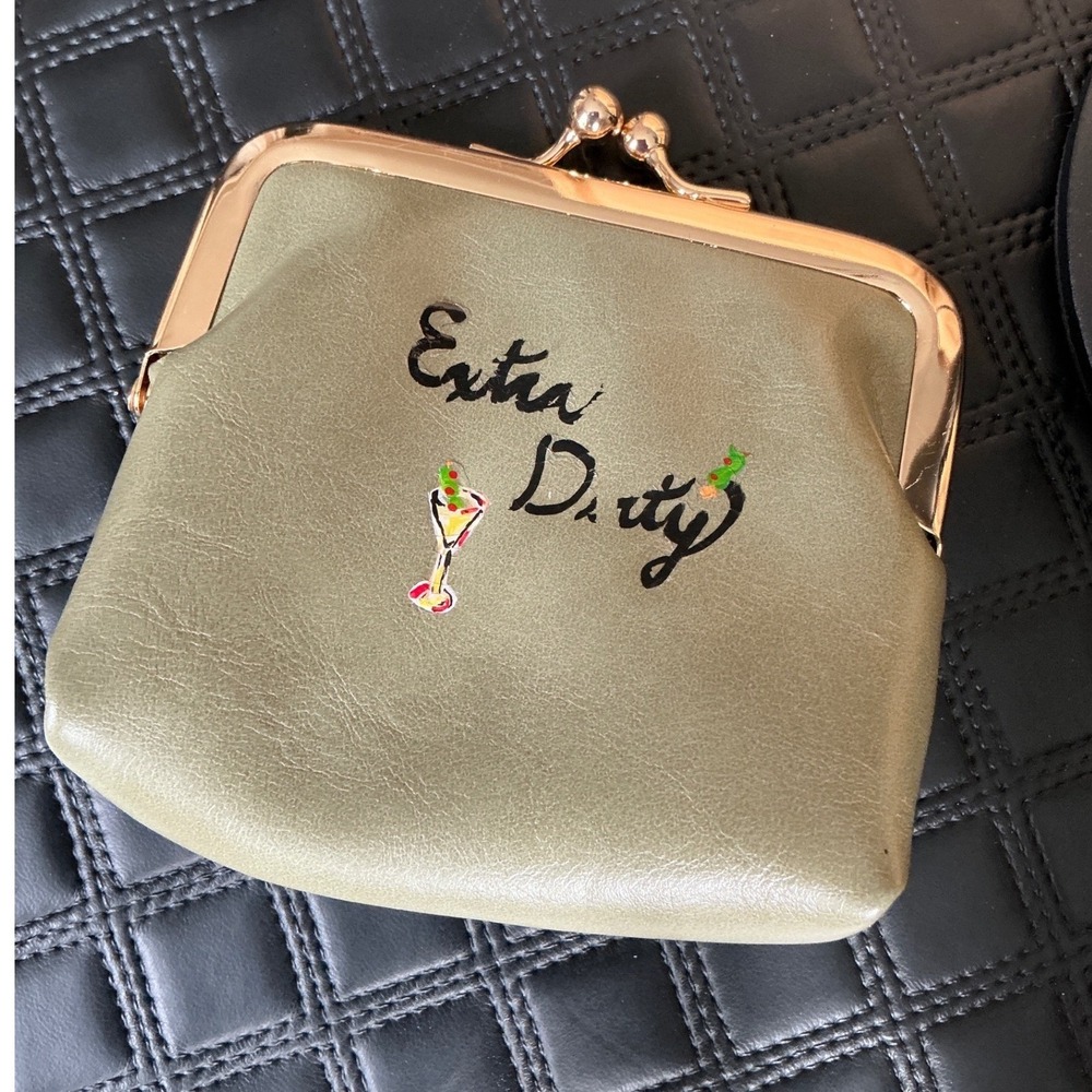 Extra Dirty Martini Kiss Lock Coin Purse Sage Green Faux Leather